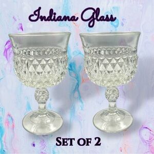 Diamond Point Clear by INDIANA GLASS Set of 2 Small Wine Glasses, Mid Century